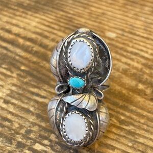Vintage Silver Ring with Moonstone and Turquoise